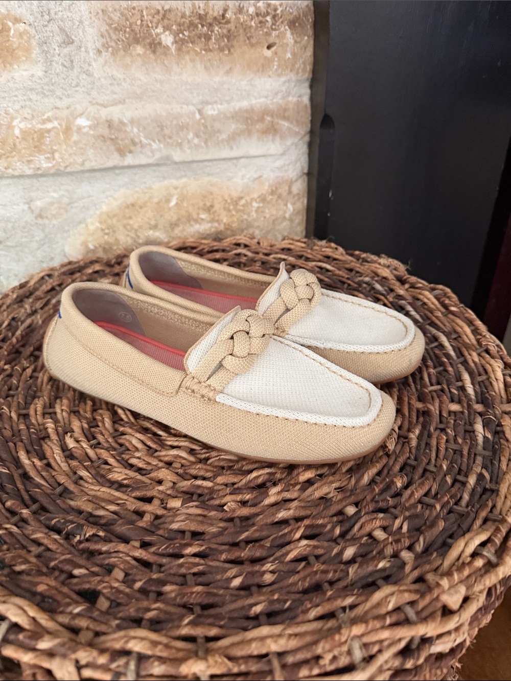 Rothy’s The Braid Driver Beige Canvas Women's Loafers with Braided Accent Sz 7.5